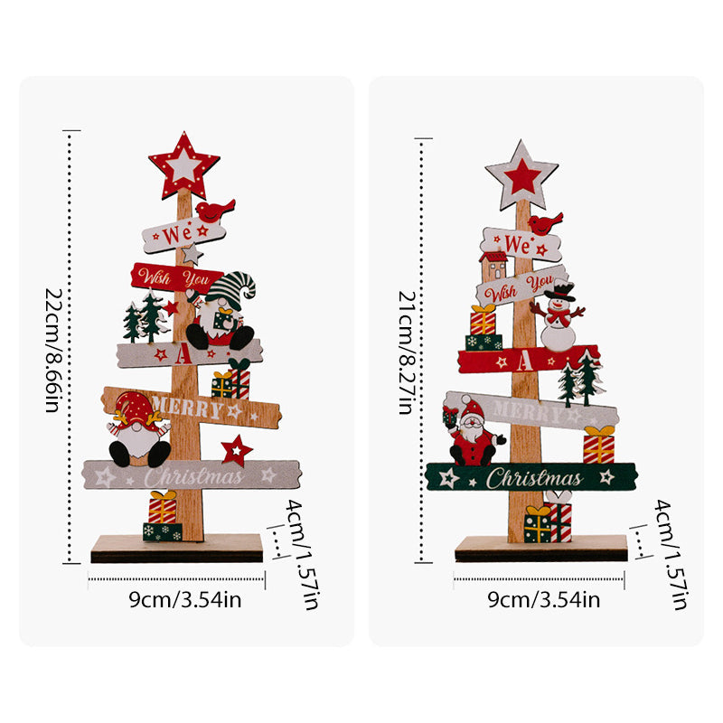 Houten kerstdecoratie voor op tafel met sneeuwpop en kerstman
