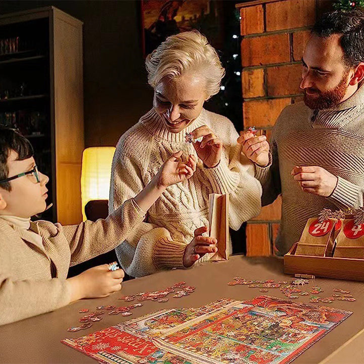 Kerstpuzzel adventskalender met verrassende kersttaferelen