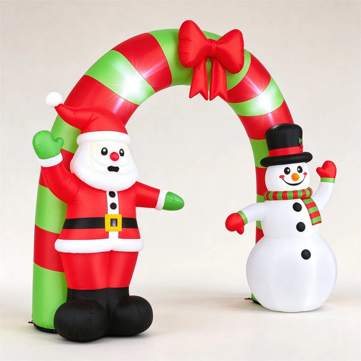 Opblaasbare kerstboog met kerstman en sneeuwpop