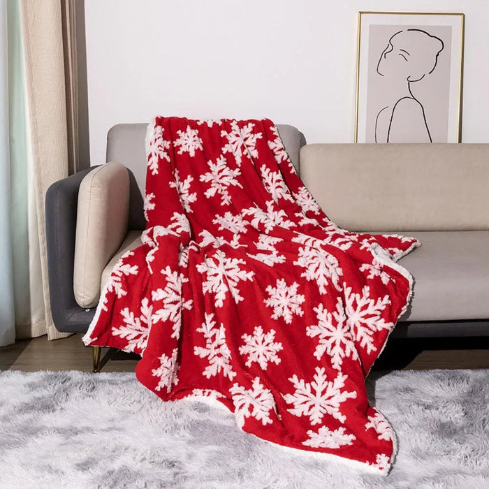 Hollevo™ Wollen kerstplaid met sneeuwvlokken voor bank en bed