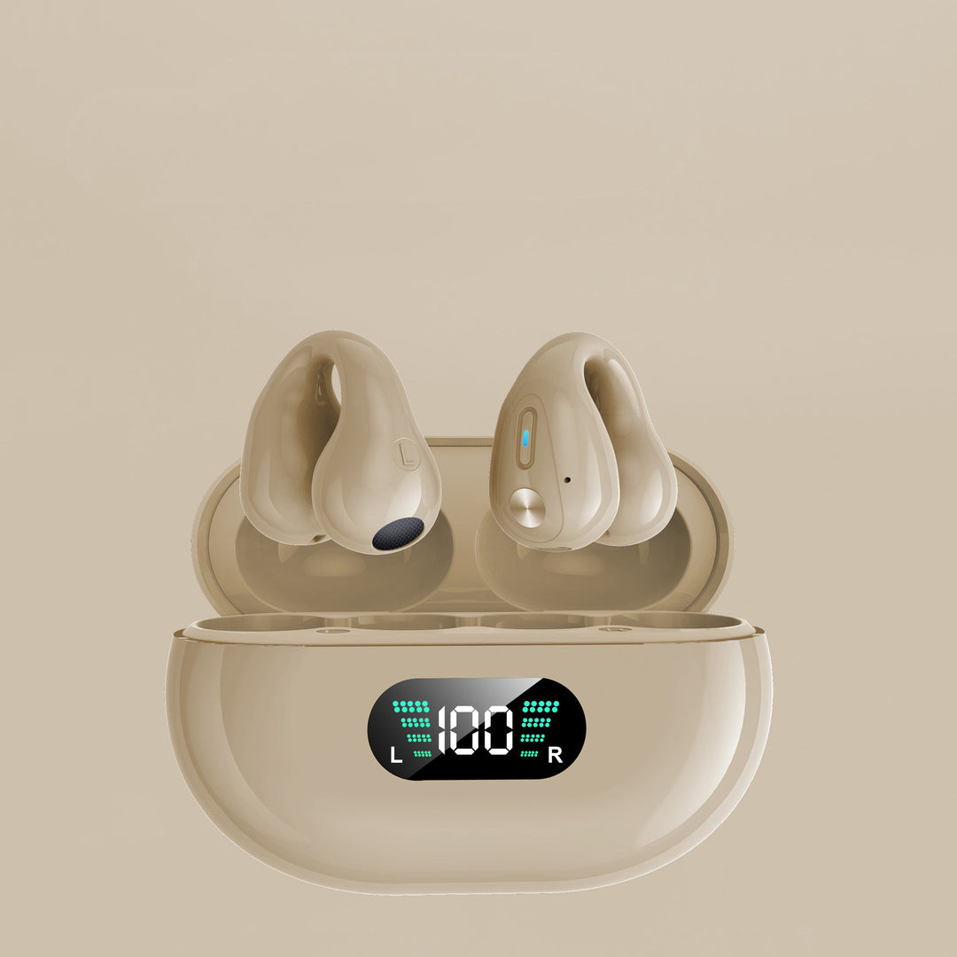 Zwarte open oordopjes met clip en oplaadcase