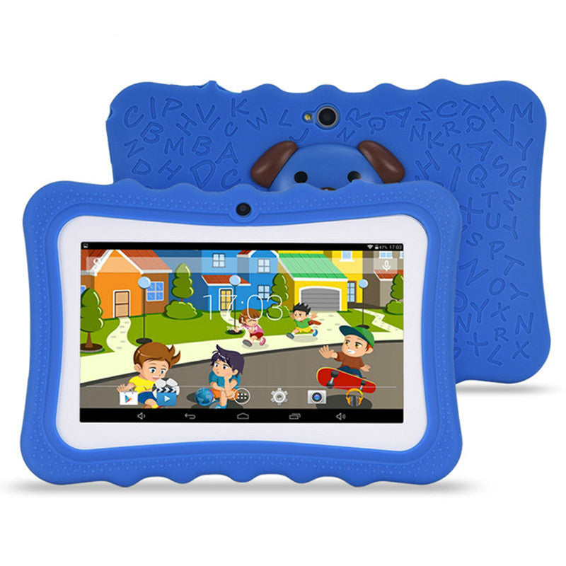 Roze kindertablet in siliconen hoes met standaard