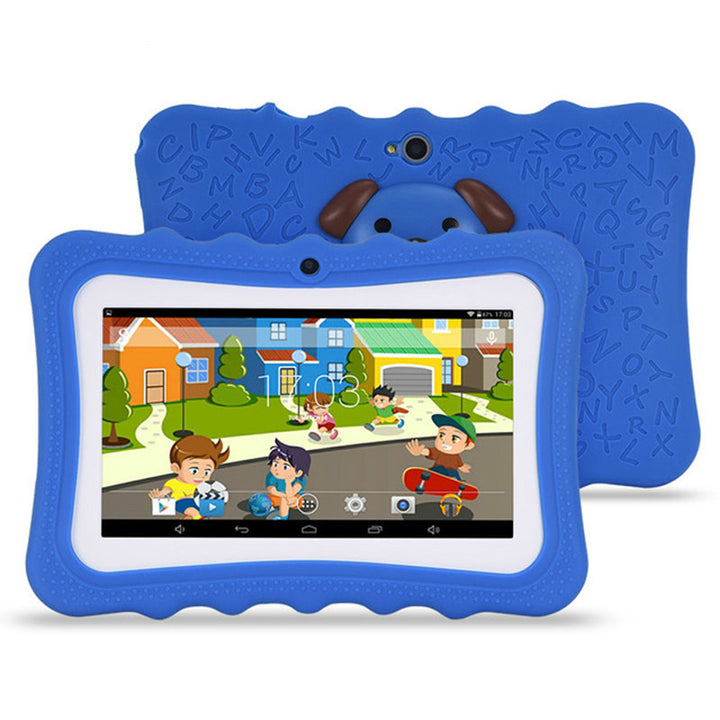 Roze kindertablet in siliconen hoes met standaard