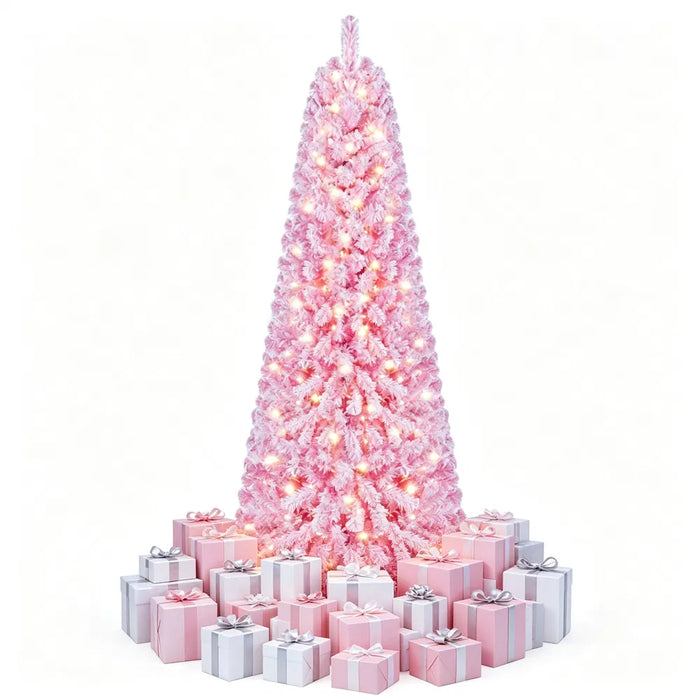 Hollevo Roze besneeuwde kerstboom 213 cm met 280 leds