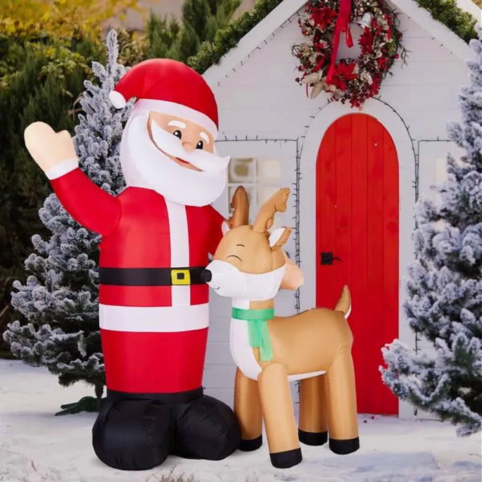Hollevo Opblaasbare zwaaiende kerstman met rendier, 4 leds