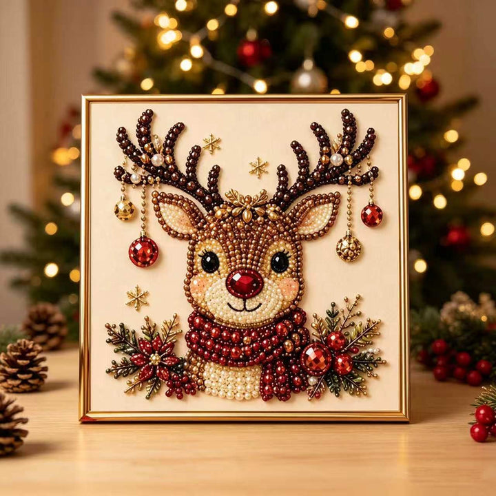 Diamond painting met kerstman op houten frame