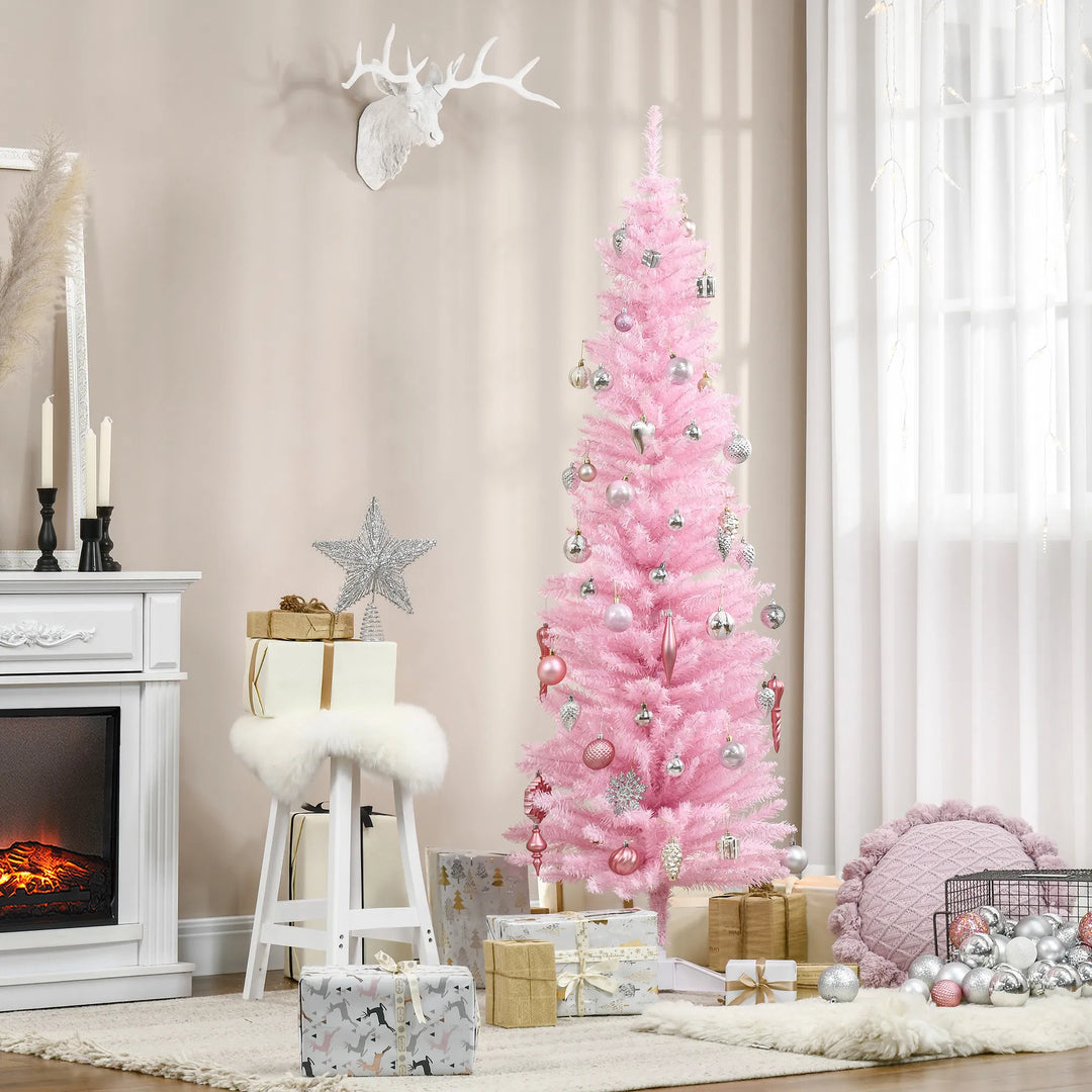Roze smalle kunstkerstboom zonder lichtjes