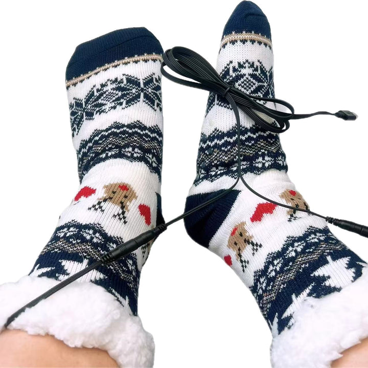 Gebreide kerstsokken met USB-kabel