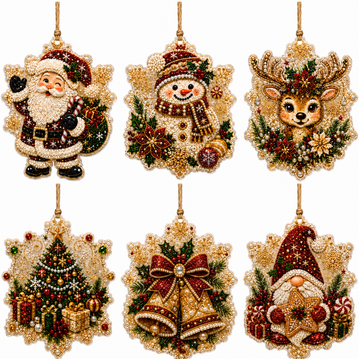 Hollevo Diamond painting kerstornamenten, set van 6 hangers