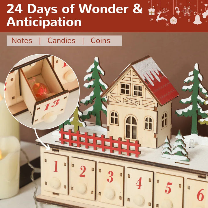 Lange verlichte houten adventskalender