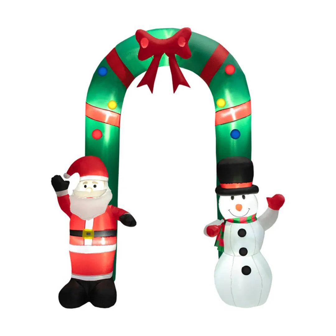 Opblaasbare kerstboog met kerstman en sneeuwpop