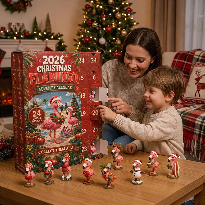 Adventskalender met roze flamingofiguurtjes