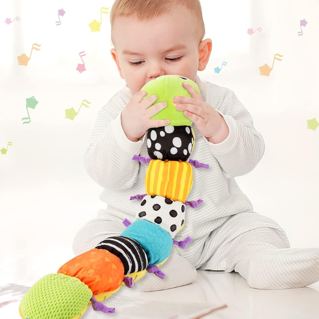 Hollevo™ Muzikale rups-knuffel met rammelaar en knisperstof
