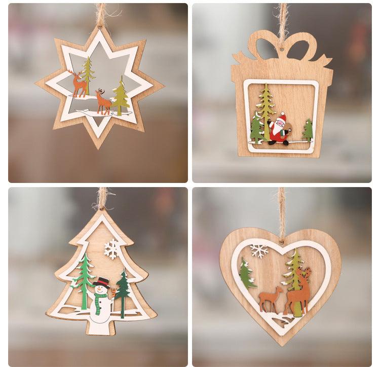 Lasergesneden 3D houten kerstboomhangers – ster, bel en beer