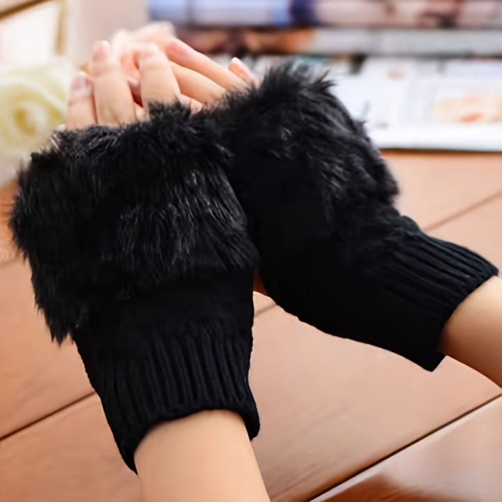 Vingerloze handschoenen met pluizige rand