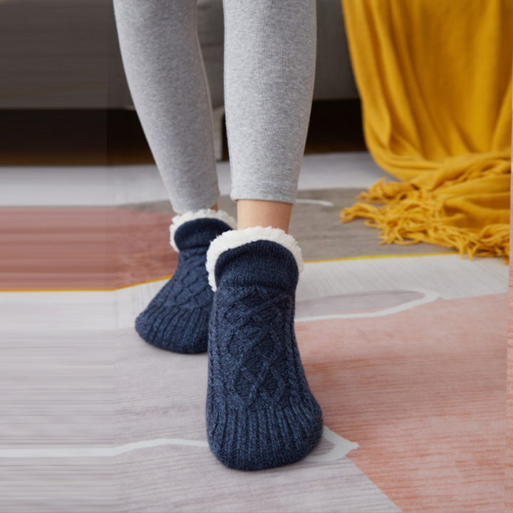 Gebreide sloffensokken met dikke voering en antislip