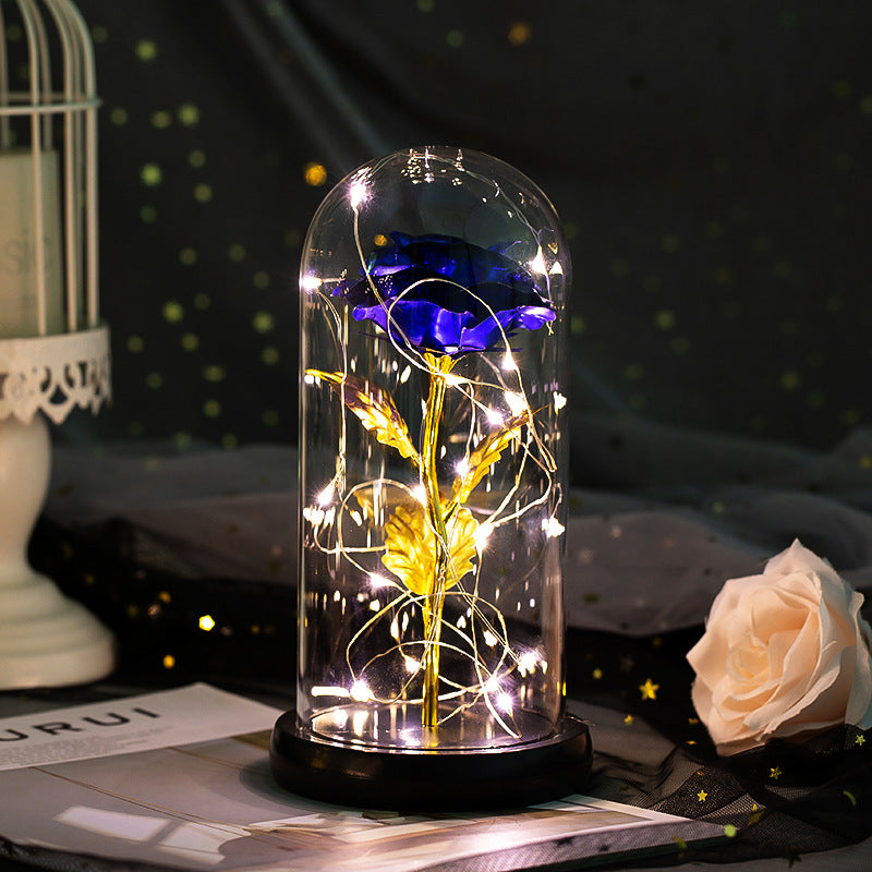 Roos onder glazen stolp met ledlicht, romantisch cadeau