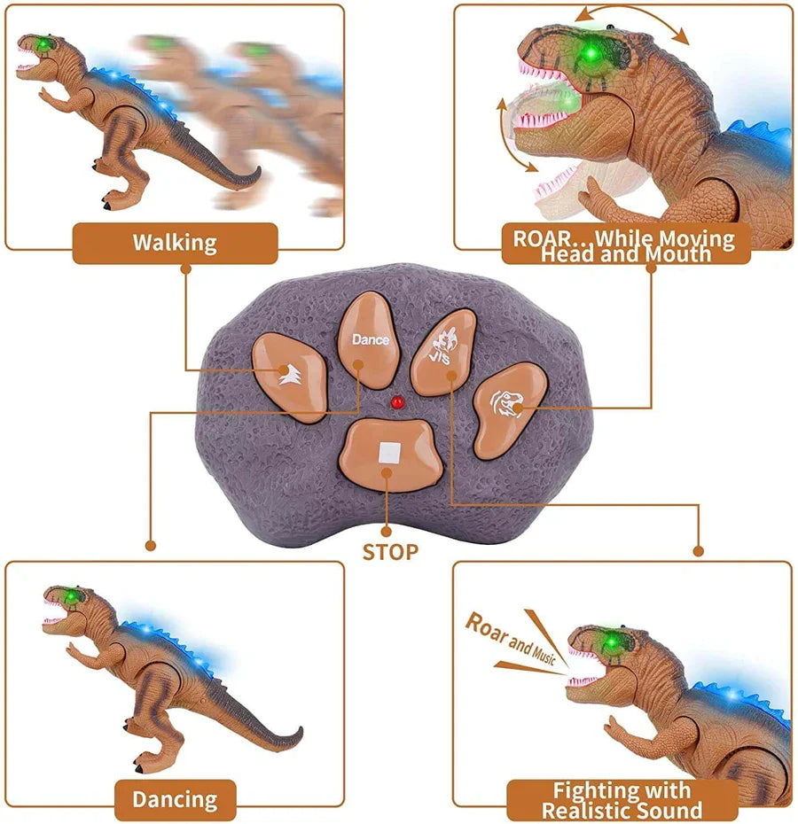 Bestuurbare T-rex die loopt, brult en in kleuren oplicht