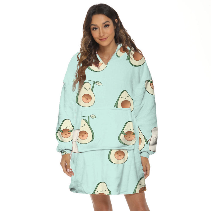 Oversized hoodie deken met capuchon en print