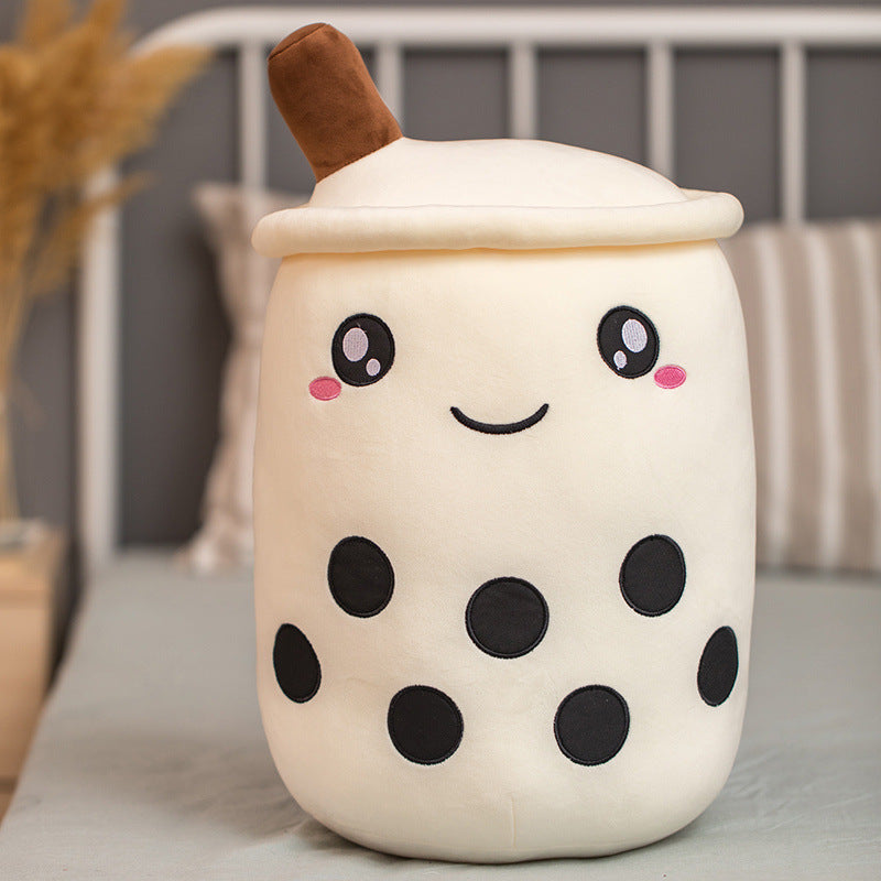 Bruine bubble tea knuffel met geborduurd gezicht