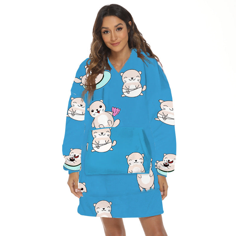 Oversized hoodie deken met capuchon en print