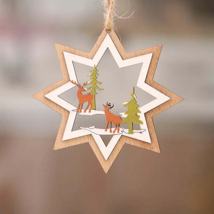 Lasergesneden 3D houten kerstboomhangers – ster, bel en beer