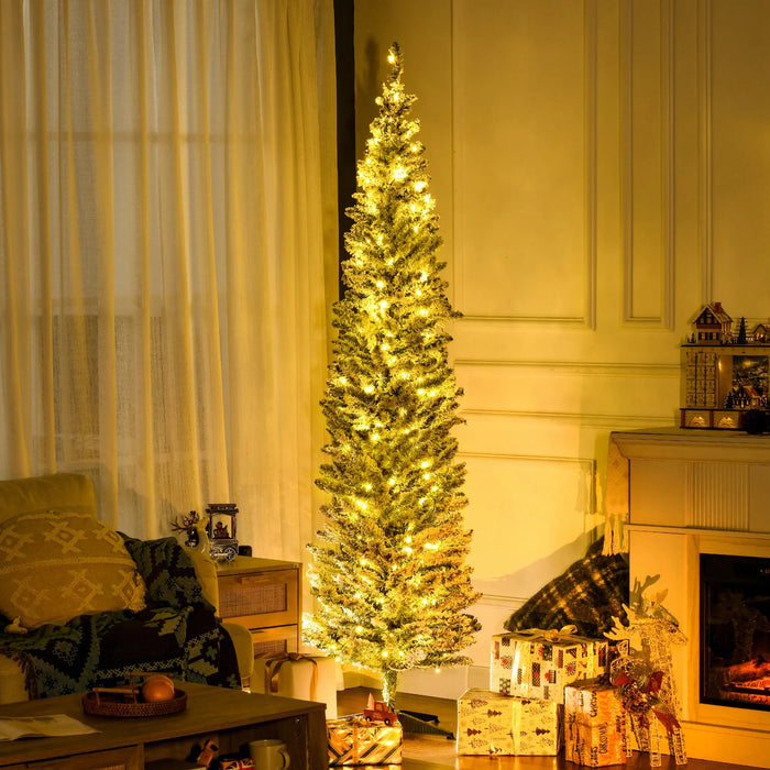 Hollevo Groene smalle kerstboom 210 cm met 210 warmwitte leds