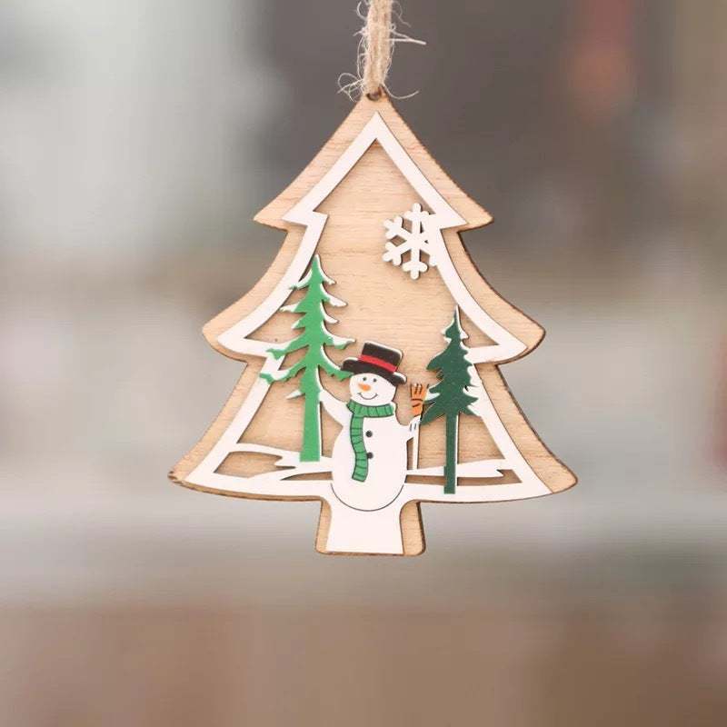 Lasergesneden 3D houten kerstboomhangers – ster, bel en beer