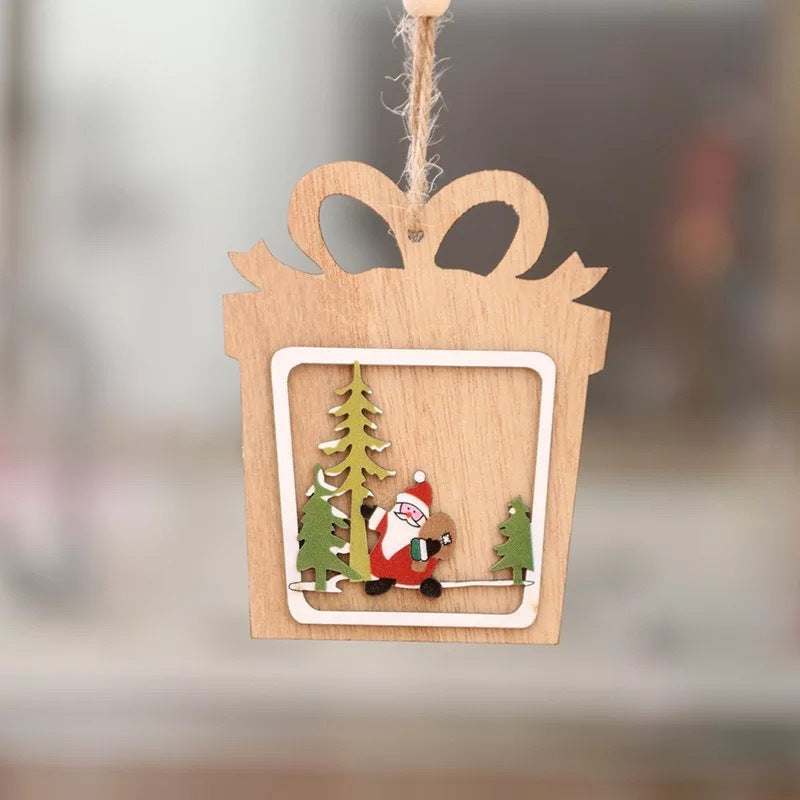 Lasergesneden 3D houten kerstboomhangers – ster, bel en beer