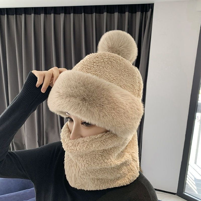 Hollevo Pluche capuchonmuts met nekwarmer en pompon