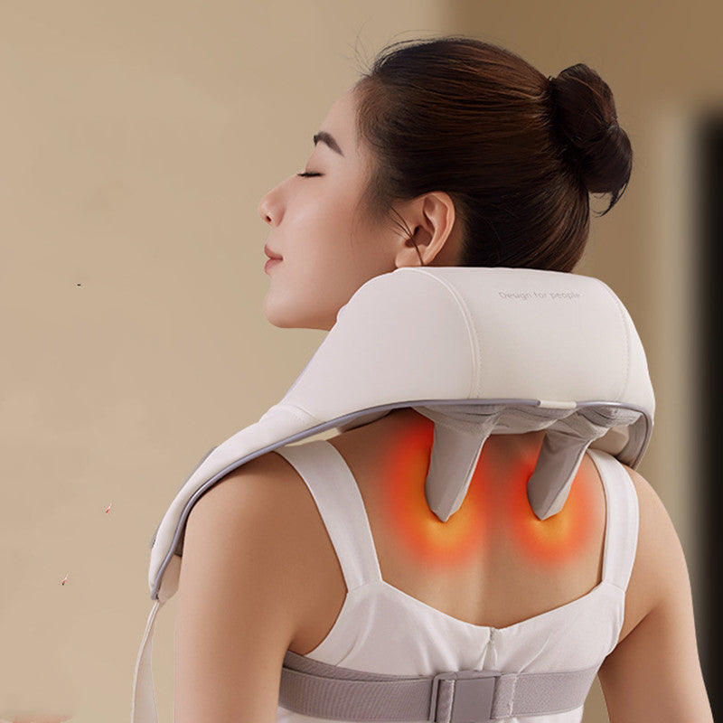 Beige nekmassager met kneedklemmen om de nek