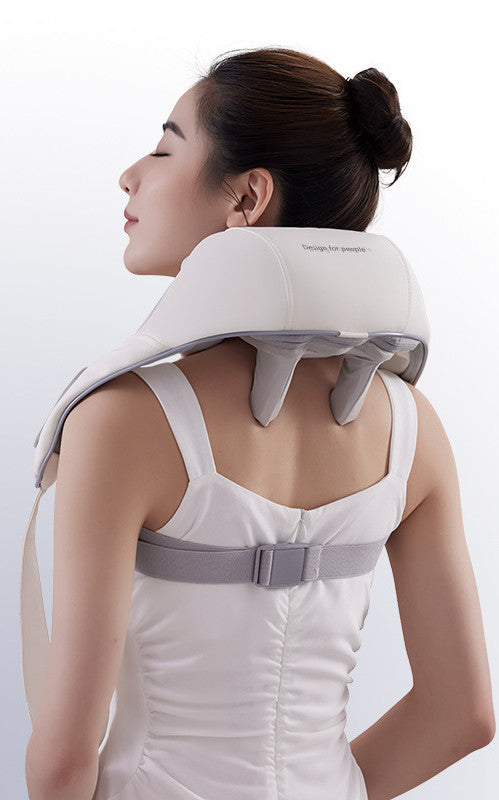 Beige nekmassager met kneedklemmen om de nek