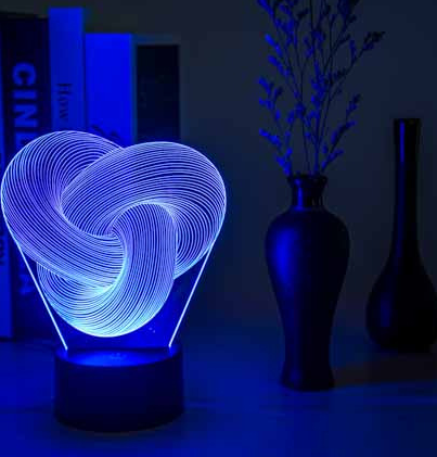 Verlichte 3D acryl lamp met knoopvorm