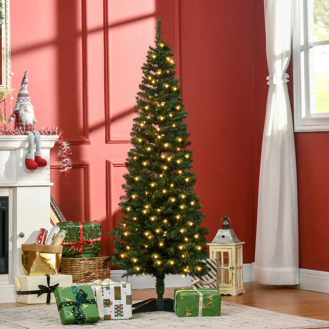 Smalle kunstkerstboom met warmwitte lampjes