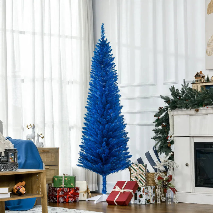 Hollevo Blauwe smalle kunstkerstboom 180 cm zonder verlichting