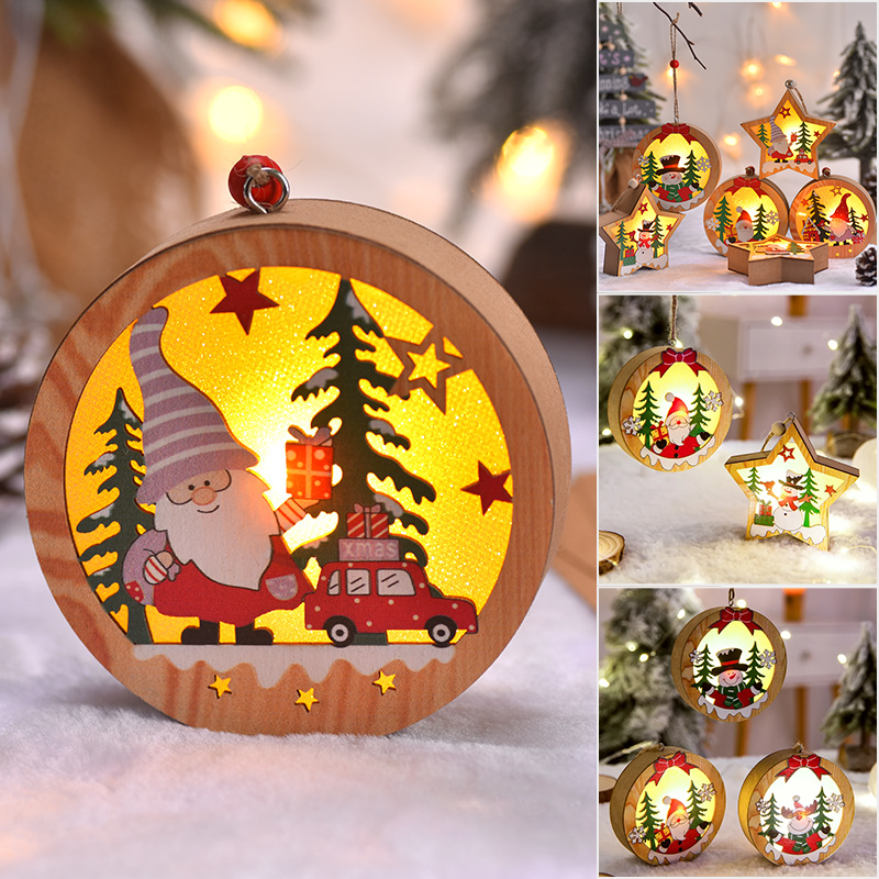 Houten kerstboomhanger – hangend lichtdoosje met touwtje