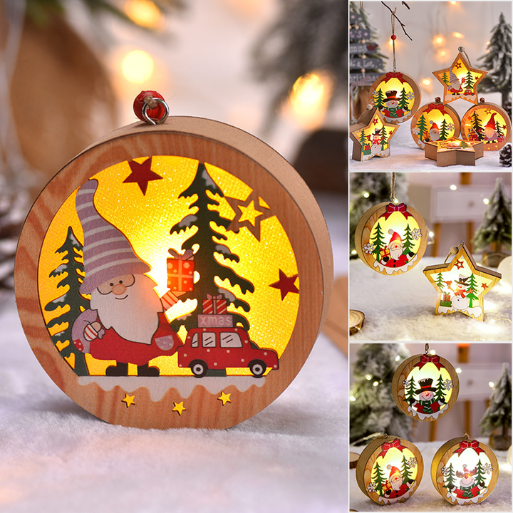 Houten kerstboomhanger – hangend lichtdoosje met touwtje