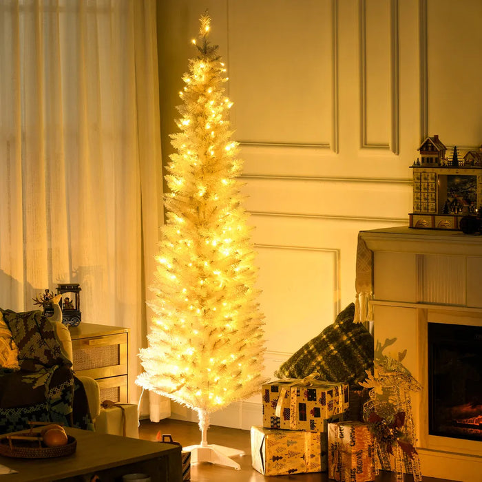 Hollevo Witte smalle kerstboom 183 cm met 200 warmwitte leds