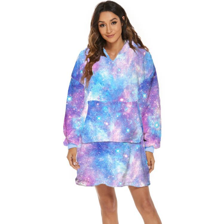 Oversized hoodie deken met capuchon en print