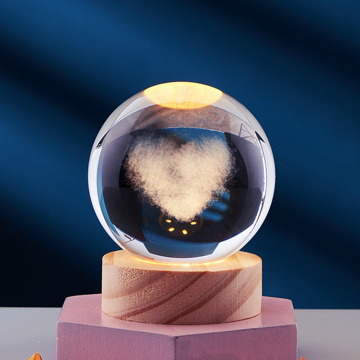 Kristallen bol met 3D-zonnestelsel, los of met lichtgevende voet