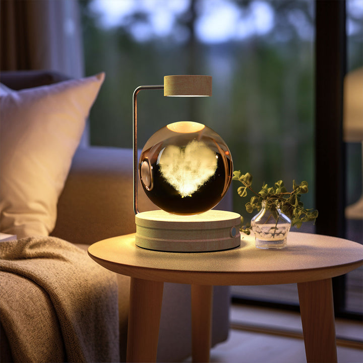 Kristallen bol met 3D gravure op houten voet