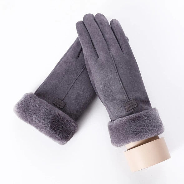 Handschoenen in suède look met pluche manchet
