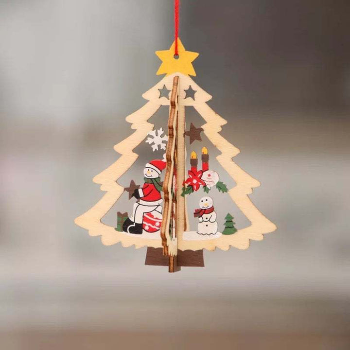 Lasergesneden 3D houten kerstboomhangers – ster, bel en beer