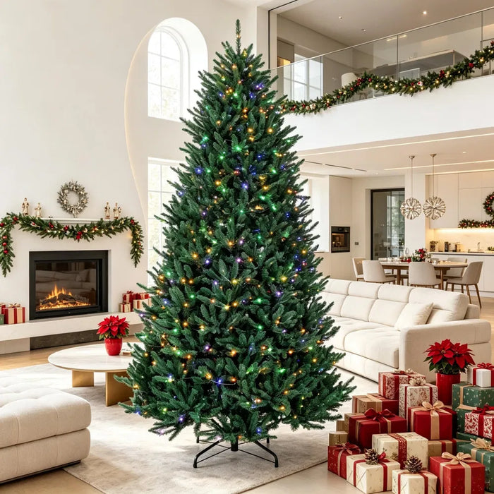Hollevo Volle kerstboom 274 cm met tweekleurige leds en voetpedaal