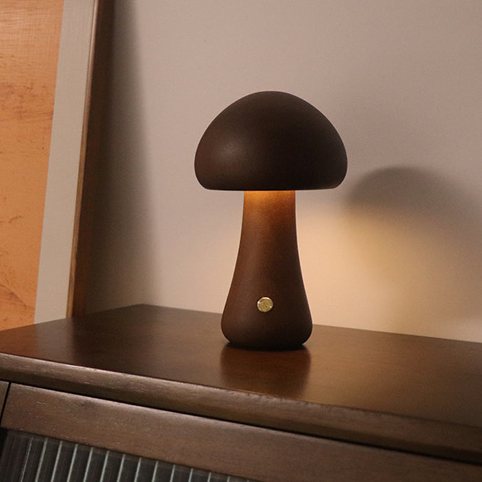 Hollevo Houten paddenstoel nachtlampje met dimbare aanraakknop