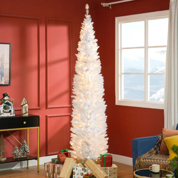 Hollevo Witte smalle kerstboom 240 cm met 300 warmwitte leds