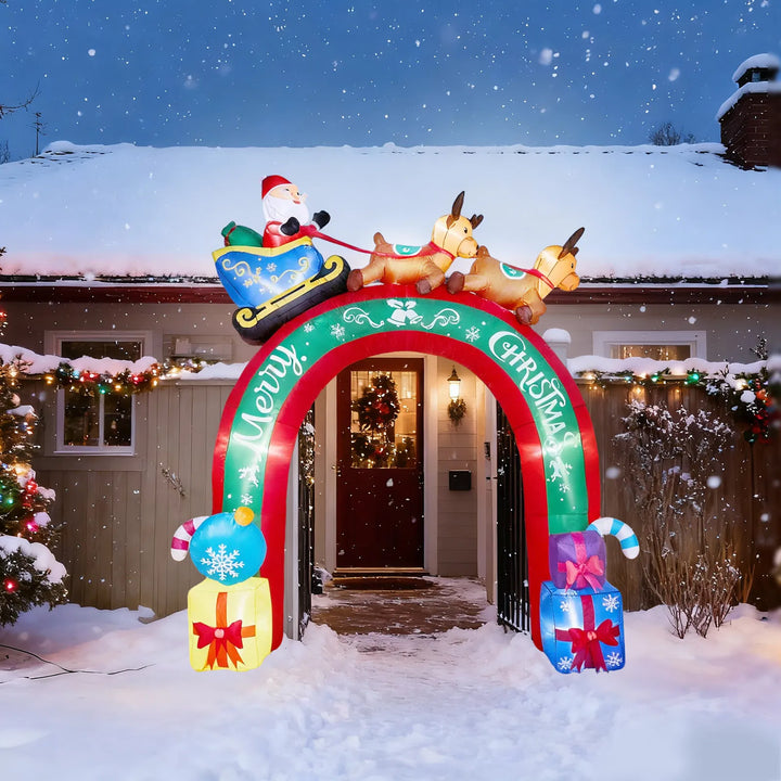 Opblaasbare kerstboog met rendieren en slee