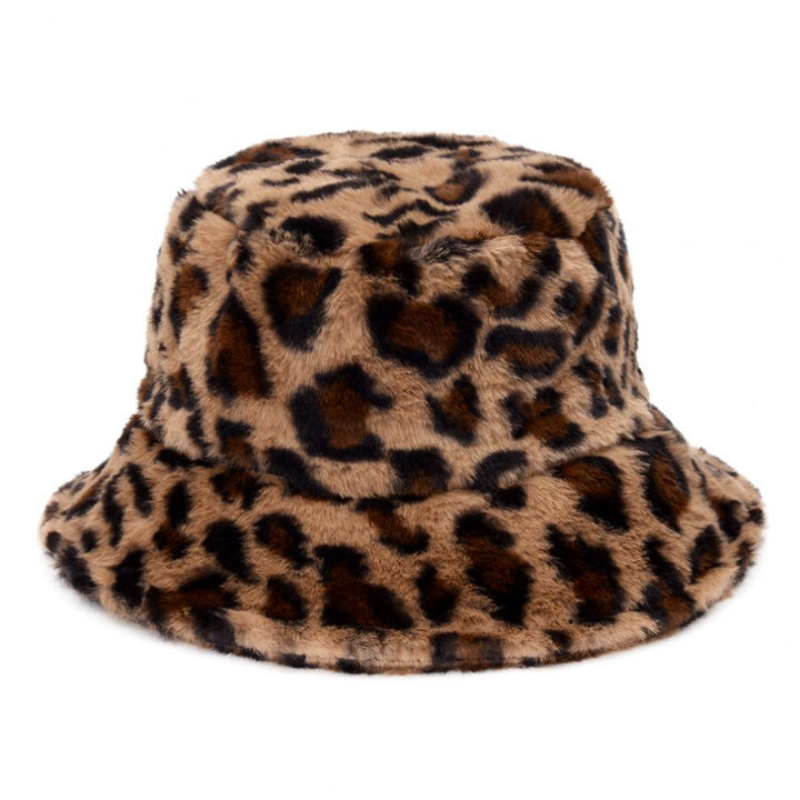 Pluizige bucket hat met koeienprint