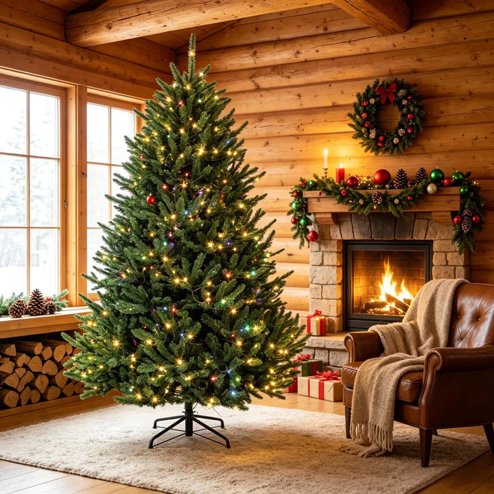 Volle groene kerstboom met voetpedaal