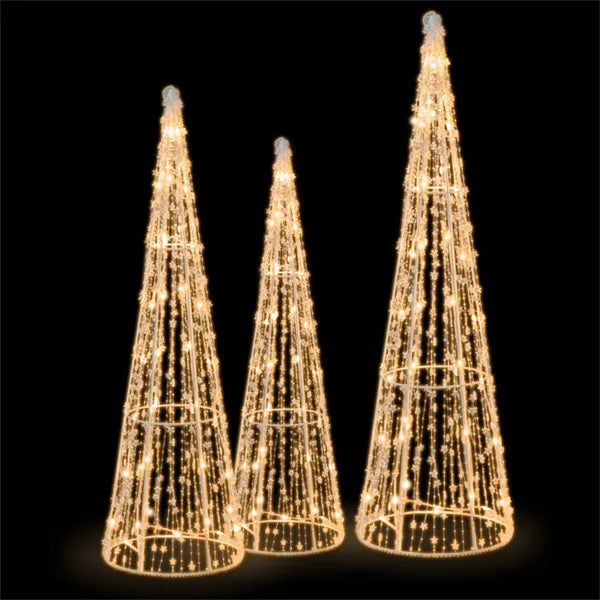Hollevo Set van 3 kegelkerstbomen met 90 leds voor buiten